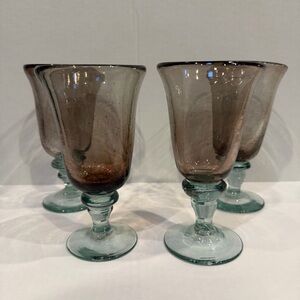 Set of 4 hand-blown tortoise shell Mexican glass goblets - 8 ounces